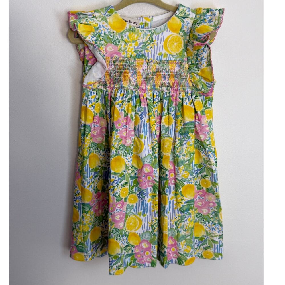 Marco & Lizzy Positano Lemon Print smocked Pima Cotton Dress NWT size 3T